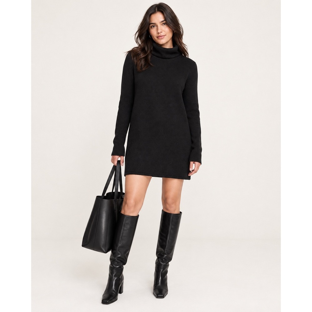 Banana Republic Women Cashmere Sweater Dress S Black Funnel Neck Mini Luxury